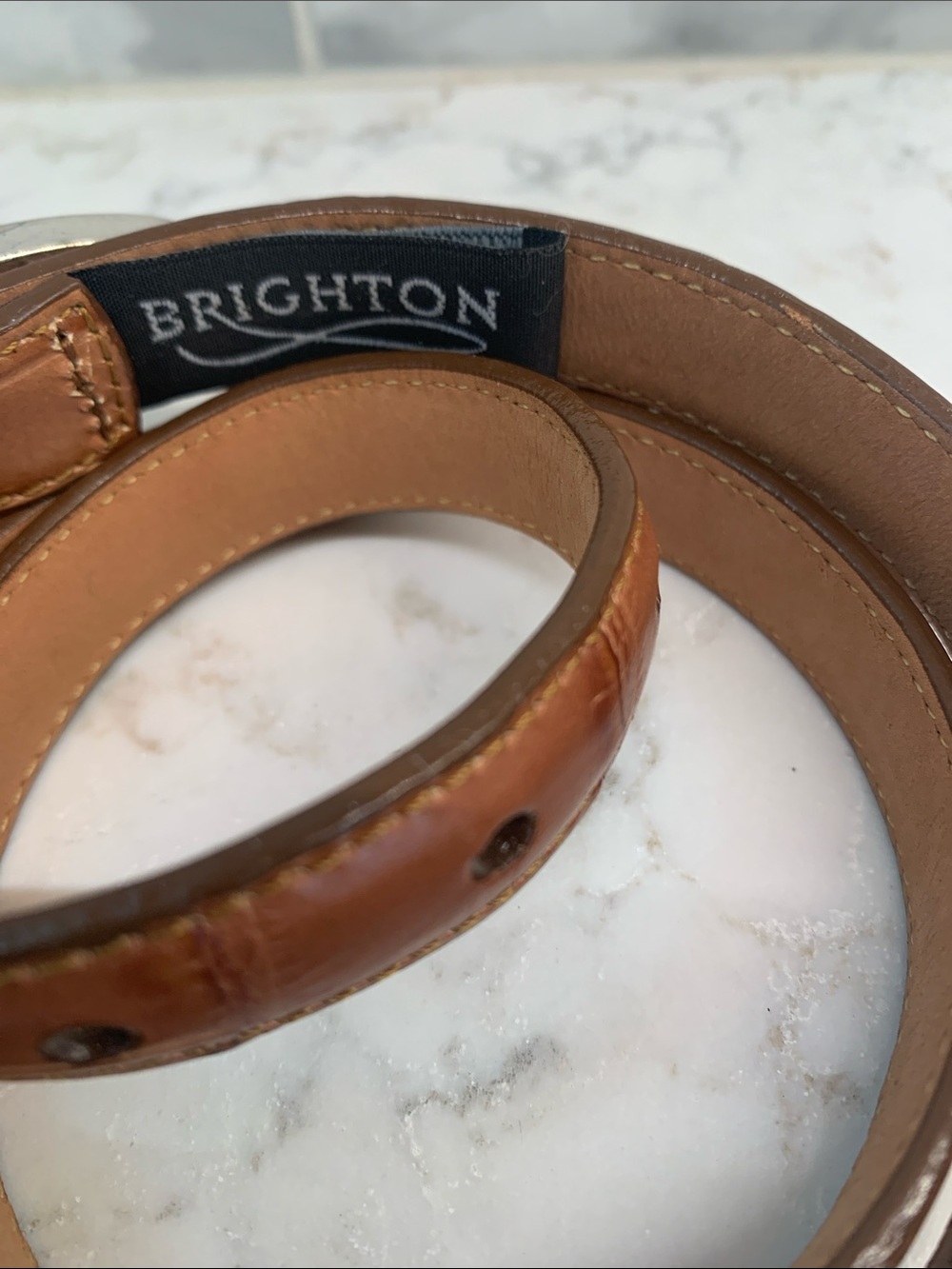 NEW Brighton Lots of Love Brown Croc Leather Belt Heart Silver Buckle 30” M - Picture 4 of 7
